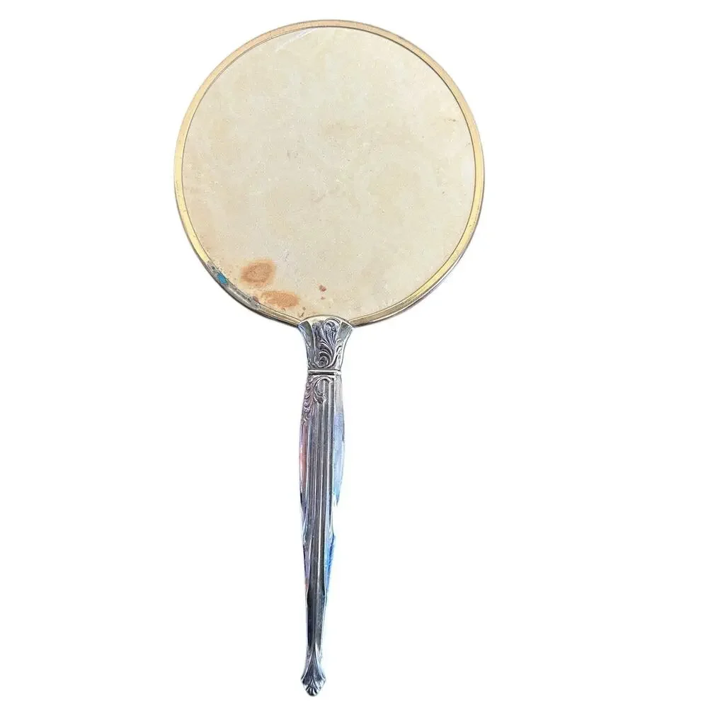 Vintage Art Nouveau Design Magnified Gold Tone Hand Mirror